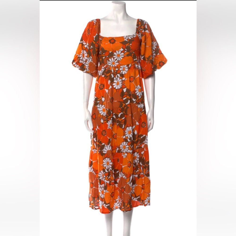 Faithfull the Brand Orange Floral Midi Dress